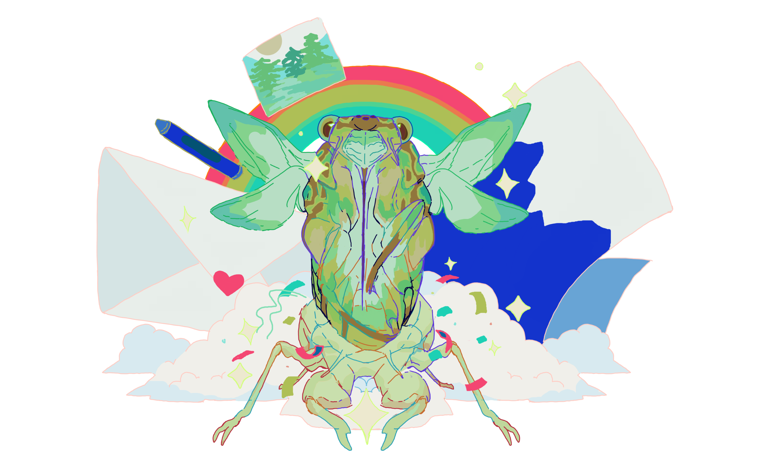 LIMITED EDITION "Imago" 3x2.5in, glossy surface, rainbow glitter border.